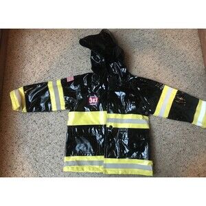 Western Chief Kids Rain Jacket Firefighter Hooded Yellow & Black Boys Size 3T